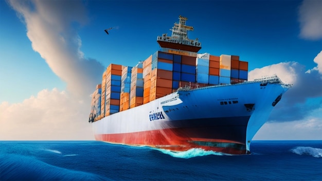 Industrie maritime livrant des marchandises sur un grand porte-conteneurs