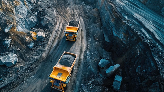 Industrie minière à ciel ouvert grand camion d'extraction jaune pour l'anthracite de charbon