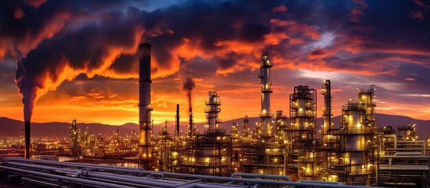 L'industrie pétrochimique avec le ciel du crépuscule