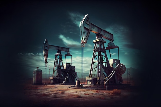 Photo industrie pétrolière et gazière cric de pompe à huile de travail sur un champ pétrolifère generative ai