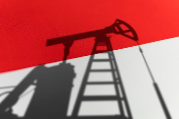Industrie pétrolière de l'Indonésie Plates-formes pétrolières sur le fond du drapeau indonésien Exploitation minière et commerce d'exportation de pétrole sur le marché mondial du carburant Concept de l'industrie du carburant