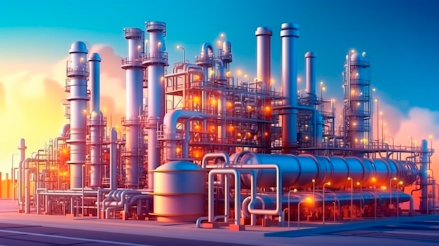 Industrie pipeline transport pétrochimie traitement du gaz et du pétrole four ligne d'usine rack de fabrication de produits chimiques thermiques IA générative
