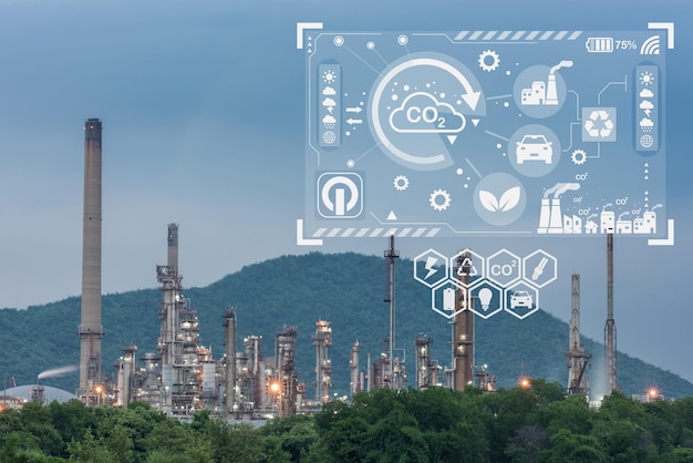 Industrie de la raffinerie de pétrole avec environnement Icônes pour le développement durable par énergie alternative