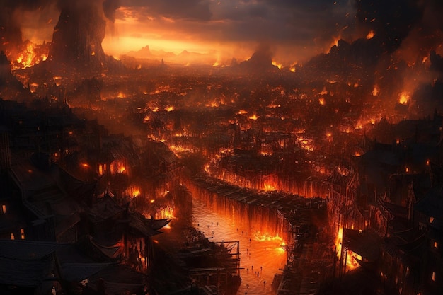 Infernal City Fiery Pits Rivières de lave et créatures démoniaques au milieu du chaos