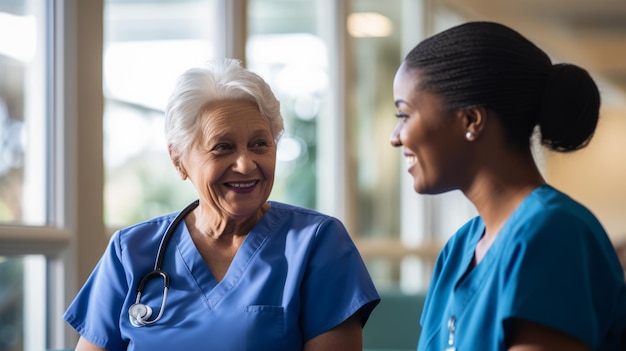 Photo une infirmière parle à un patient senior