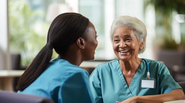 Une infirmière parle à un patient senior