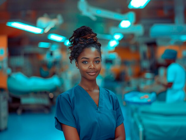 Photo une infirmière de peau noire à l'hôpital.