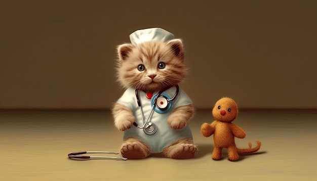 Une infirmière pour chats avec un ours en peluche