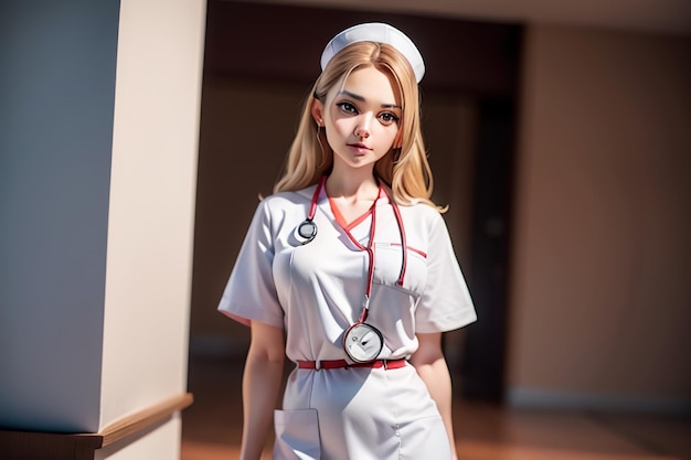 Infirmière En Uniforme Blanc Avec Une Ceinture Rouge