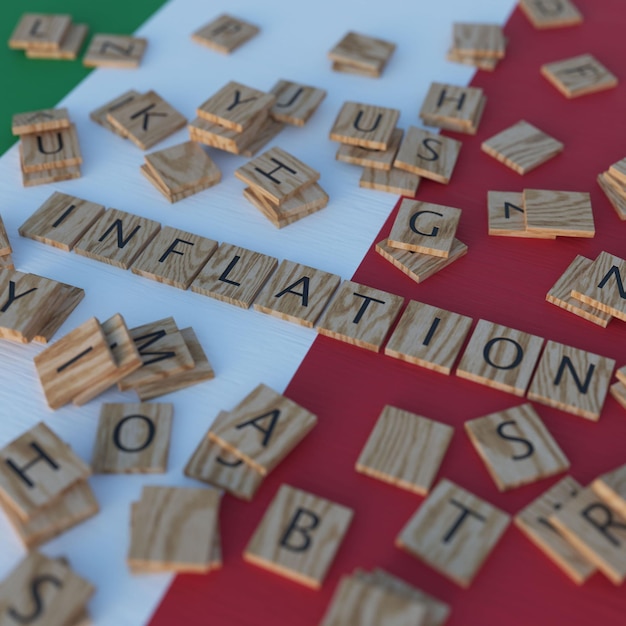 Photo l'inflation en italie avec des lettres de scrabble