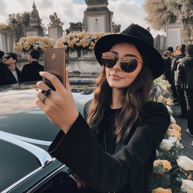 Une influenceuse Instagram époustouflante se fait un selfie lors d'un enterrement