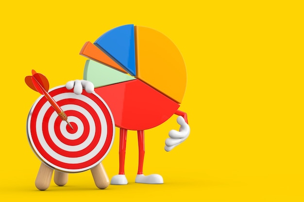 Info Graphics Business Pie Chart Caractère Personne avec cible de tir à l'arc et fléchette dans le rendu 3d central