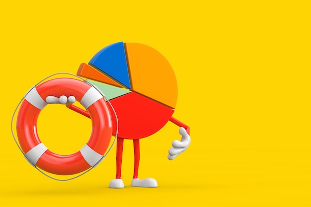 Info Graphics Business Pie Chart Character Person with Life Buoy 3d Rendering