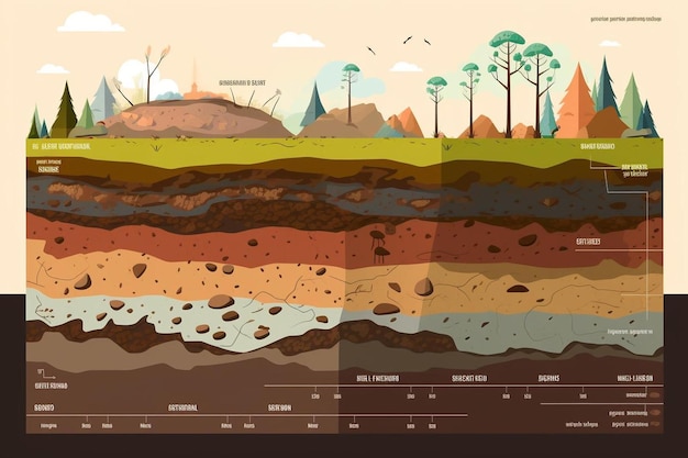 Photo infographie de la couche du sol texture de la terre horizon du sous-sol terre et section transversale du vecteur souterrain