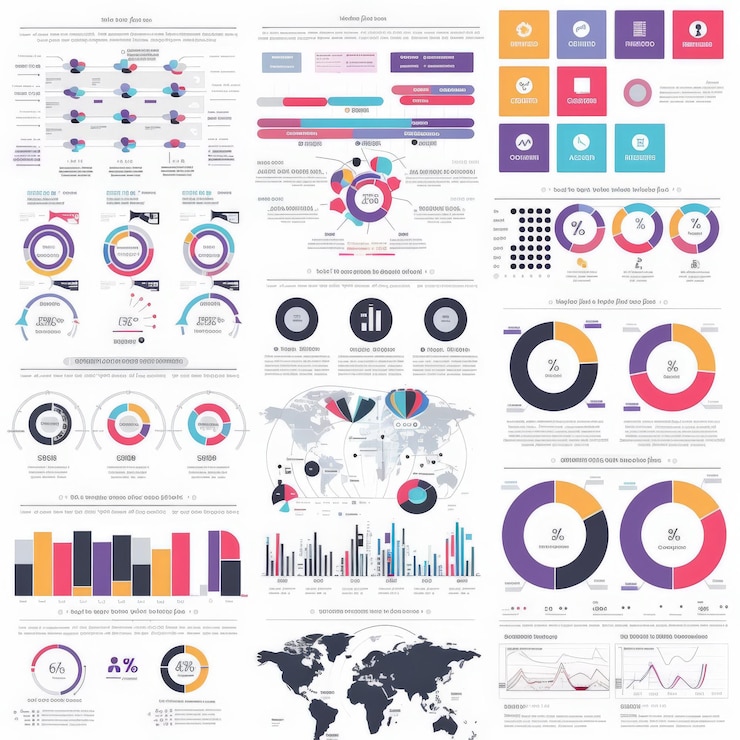Photo infographie avec des graphiques et des cartes
