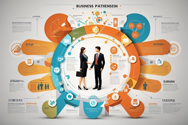 Photo infographie de stratégie commerciale avec symboles de processus et de progrès