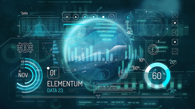 Infographie virtuelle des crypto-monnaies sur le fond de l'espace