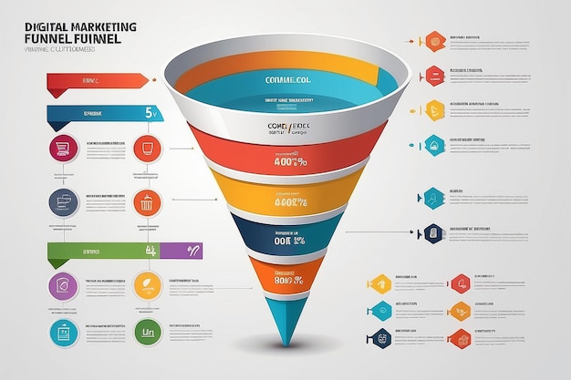 L'infographique de l'entonnoir de marketing numérique gagne de nouveaux clients avec des stratégies de marketing