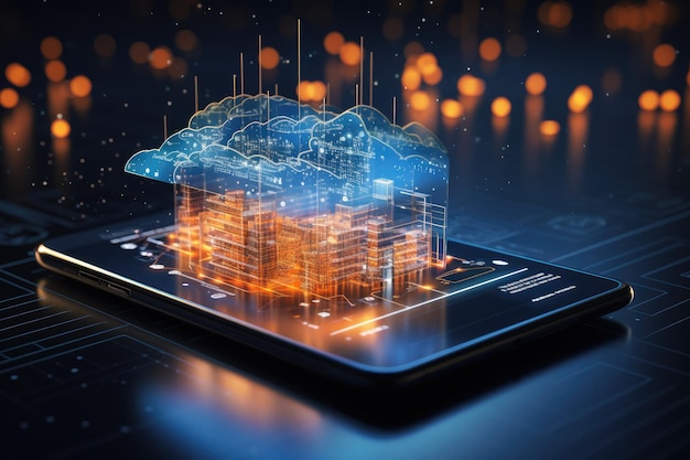 L'informatique en nuage transfère de grandes données sur Internet Technologie numérique futuriste IA générative