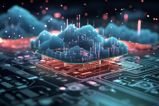 L'informatique en nuage a visualisé une illustration 3D avec des connexions de maille en relief complexes