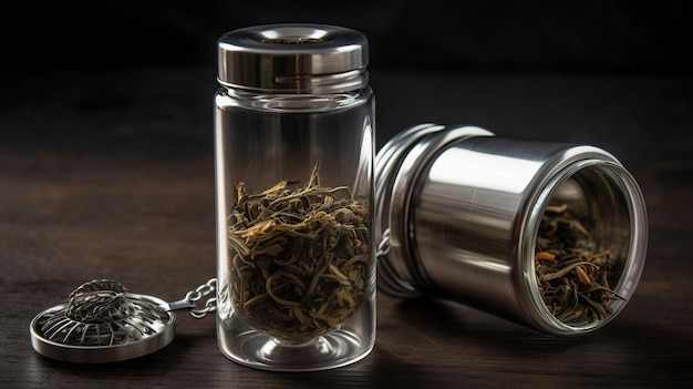 Infuseur à thé en verre avec passoire en métal généré par l'IA