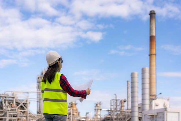 Ingénieur asiatique femme avec un gilet de sécurité au travail