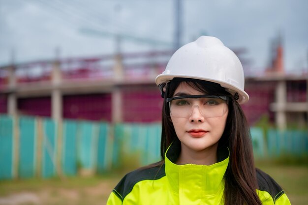 Ingénieur asiatique travaillant sur le site d'un grand projet de constructionThaïlandaisFaire des heures supplémentaires sur le chantier de construction