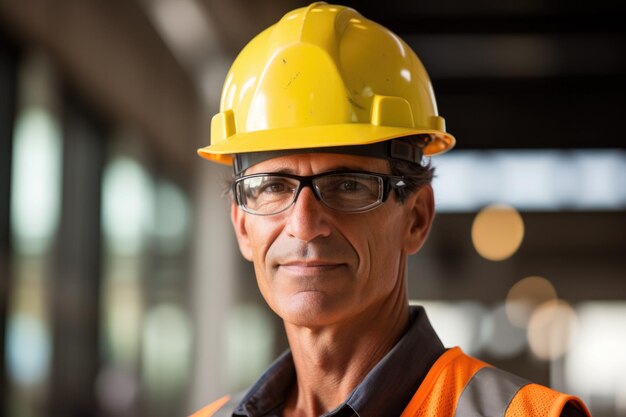 Photo ingénieur aux cheveux courts portant un casque et un gilet de sécurité