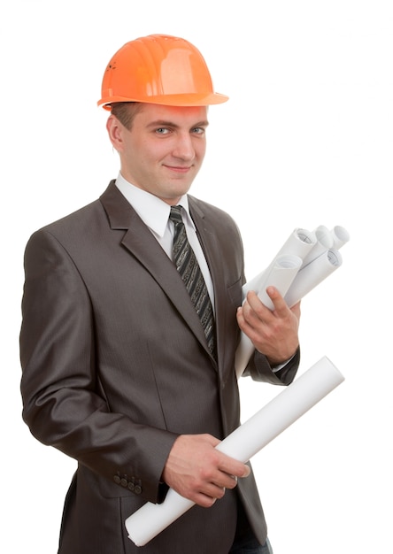 Ingénieur en casque avec plans