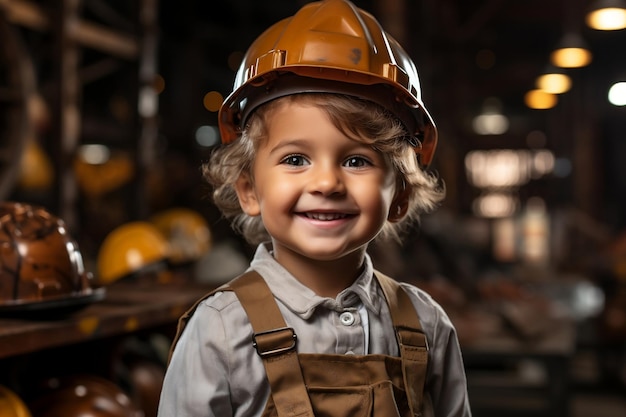 Ingénieur de chantier de construction pour enfants heureux avec casque