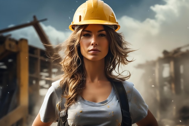 Ingénieur de chantier féminin avec casque