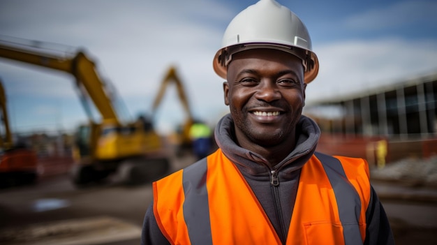 Un ingénieur civil joyeux sur le site est fier d'un projet d'infrastructure