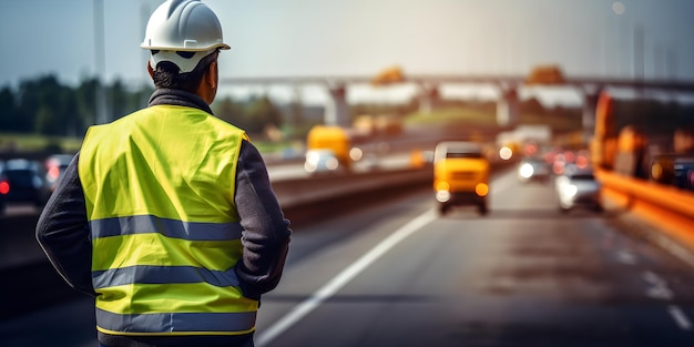 Photo ingénieur civil supervisant la construction routière assurant la sécurité et la qualité sur les autoroutes concept ingénierie civile construction routière inspections de sécurité contrôle de la qualité développement des autoroutes