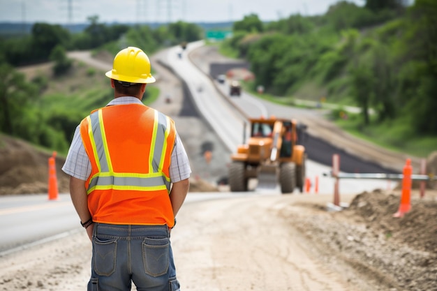 Photo ingénieur civil supervise un projet de construction d'une autoroute