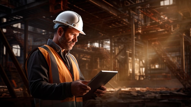 Photo ingénieur de la construction avec un casque orange