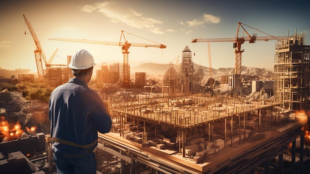 Photo ingénieur de la construction avec un casque orange