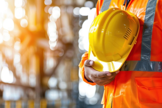 Ingénieur en construction en combinaison de sécurité tenant un casque de sécurité