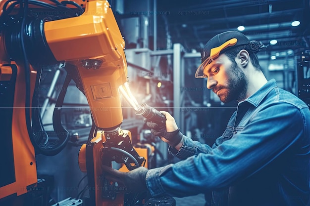 Ingénieur directeur vérifiant et contrôlant l'automatisation des bras de robot machine