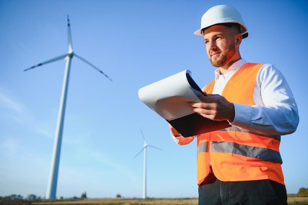 L'ingénieur en énergie travaille avec des éoliennes.