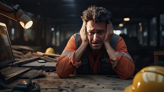 Photo un ingénieur était anxieux.