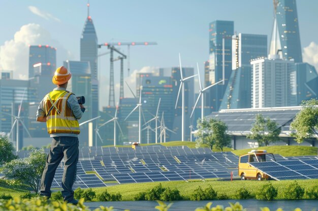 Un ingénieur examinant un système d'énergie renouvelable