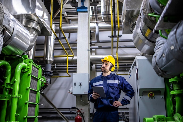 Ingénieur expérimenté essayant de détecter le problème à l'intérieur de la centrale électrique