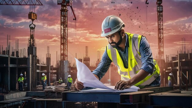 Un ingénieur indien au travail sur un chantier