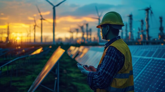 Ingénieur industriel inspectant l'équipement de l'usinexUn concept d'énergie propre