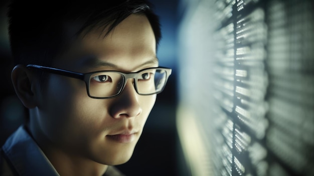 Ingénieur en informatique Homme Jeune adulte asiatique Développer des logiciels et des programmes de codage pour de nouveaux produits technologiques IA générative AIG22