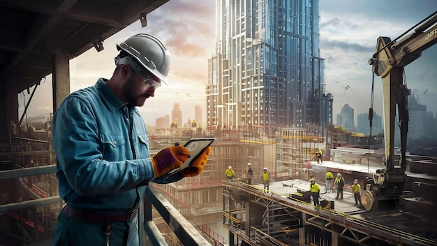 L'ingénieur inspecte son travail sur le chantier de construction