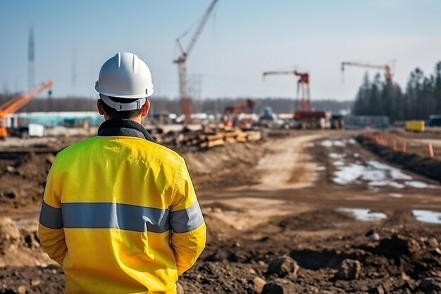 Un ingénieur a inspecté les travaux de construction de la structure routière à la construction de la route