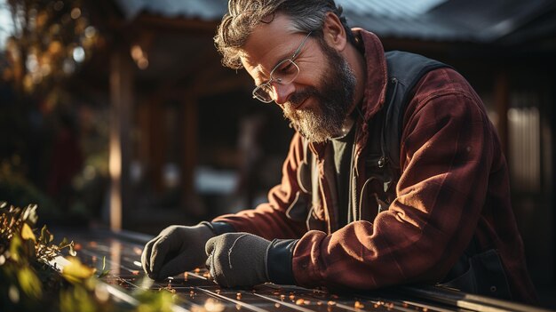 Ingénieur installant des panneaux solaires sur les toits des maisons