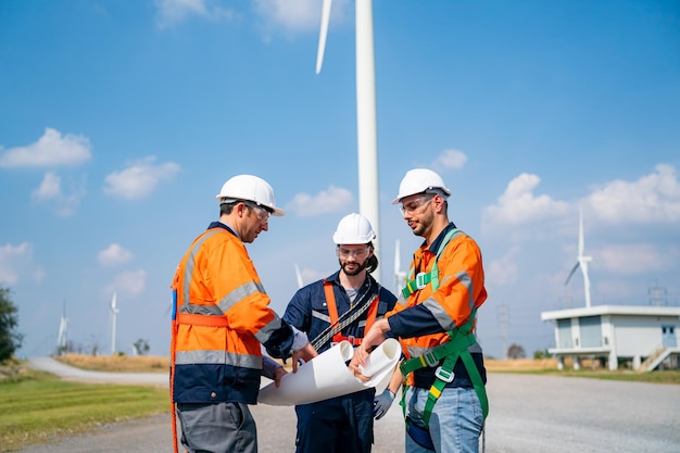 Ingénieur de maintenance d'éoliennes sur le chantier de construction d'un parc éolien