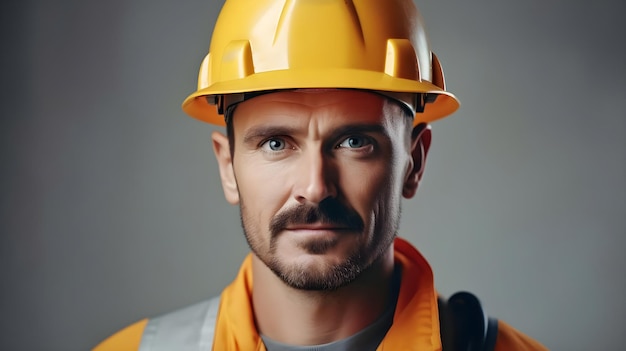 Ingénieur mâle gros plan sur fond gris uni